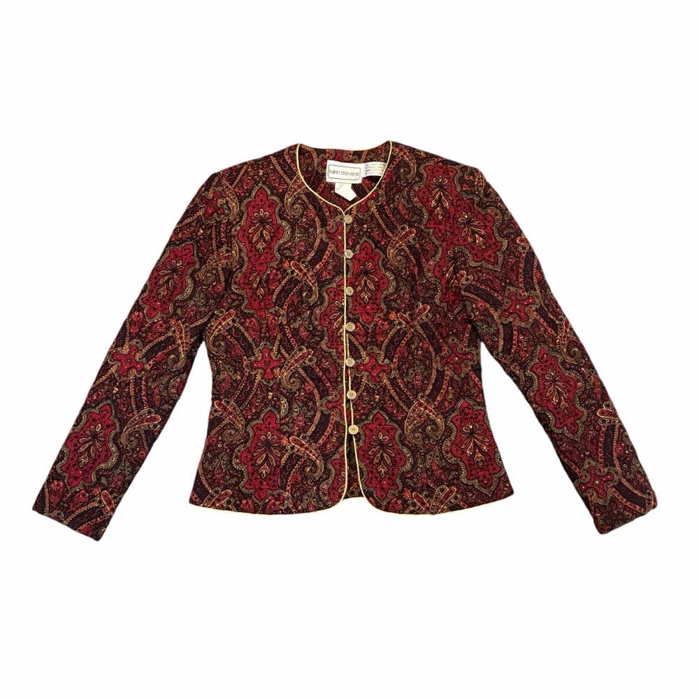VTG Karin Stevens Quilted Tapestry Jacket Paisley Print 8